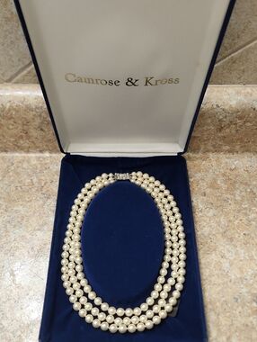 Camrose & Kross Triple Strand Jackie Kennedy Pearl Necklace